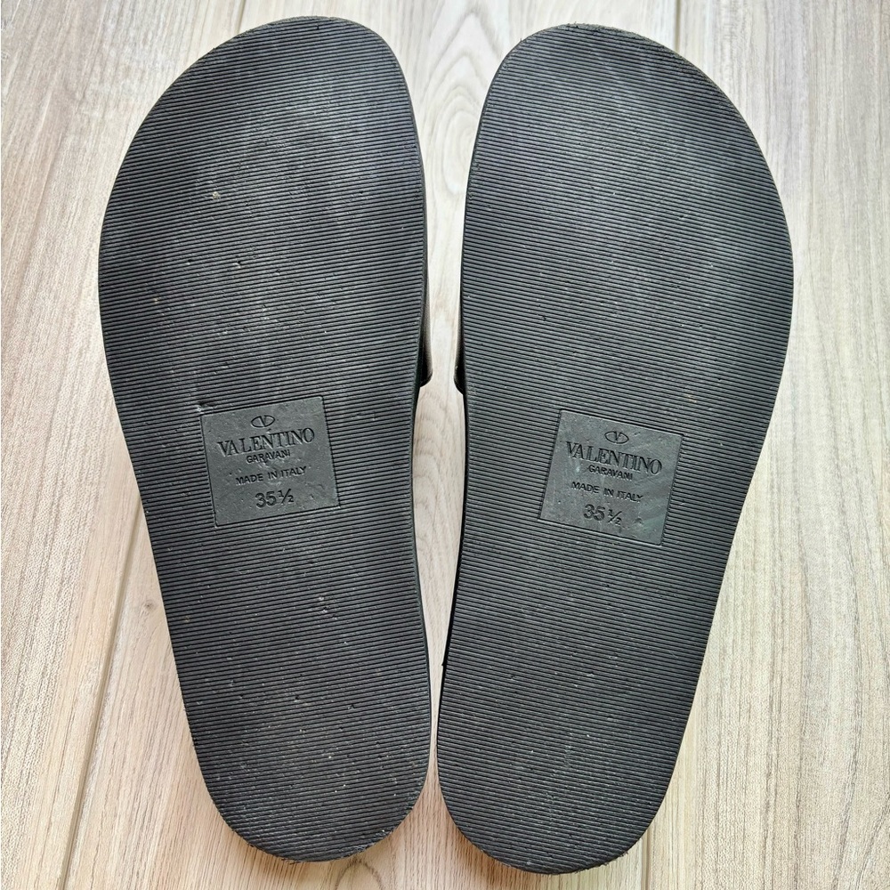 Valentino Black Leather Chain Slide Sandals - Picture 3 of 4